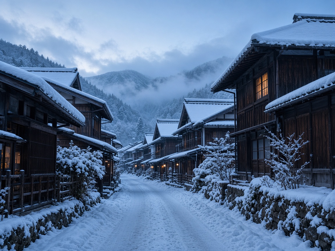 雪の朝の集落(イメージ)